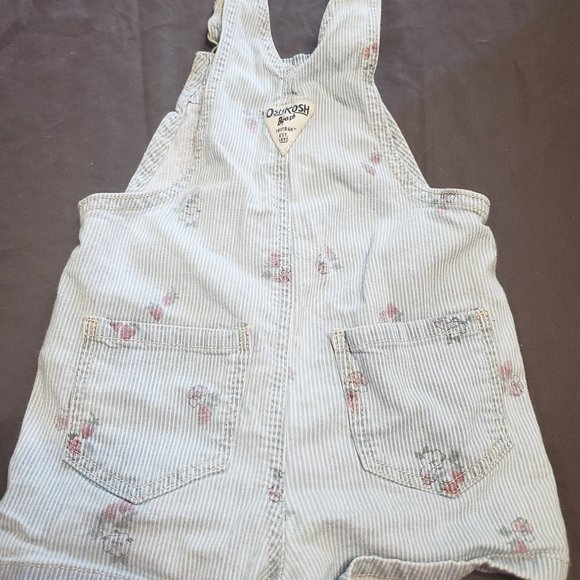 Oshkosh 12 Months Overalls Stripes Blue/White Floral Vintage - Picture 3 of 4